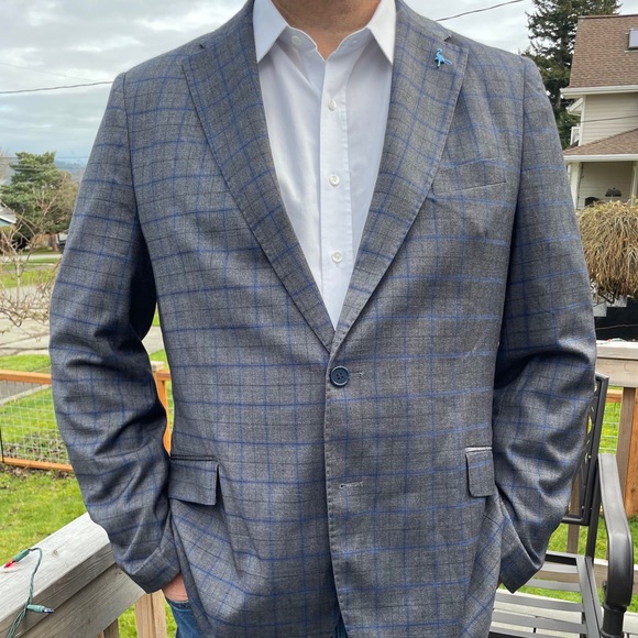 Taylor Byrd Sport Coat Charcoal And Blue Windowpane 46L New With Tags - Picture 8 of 12